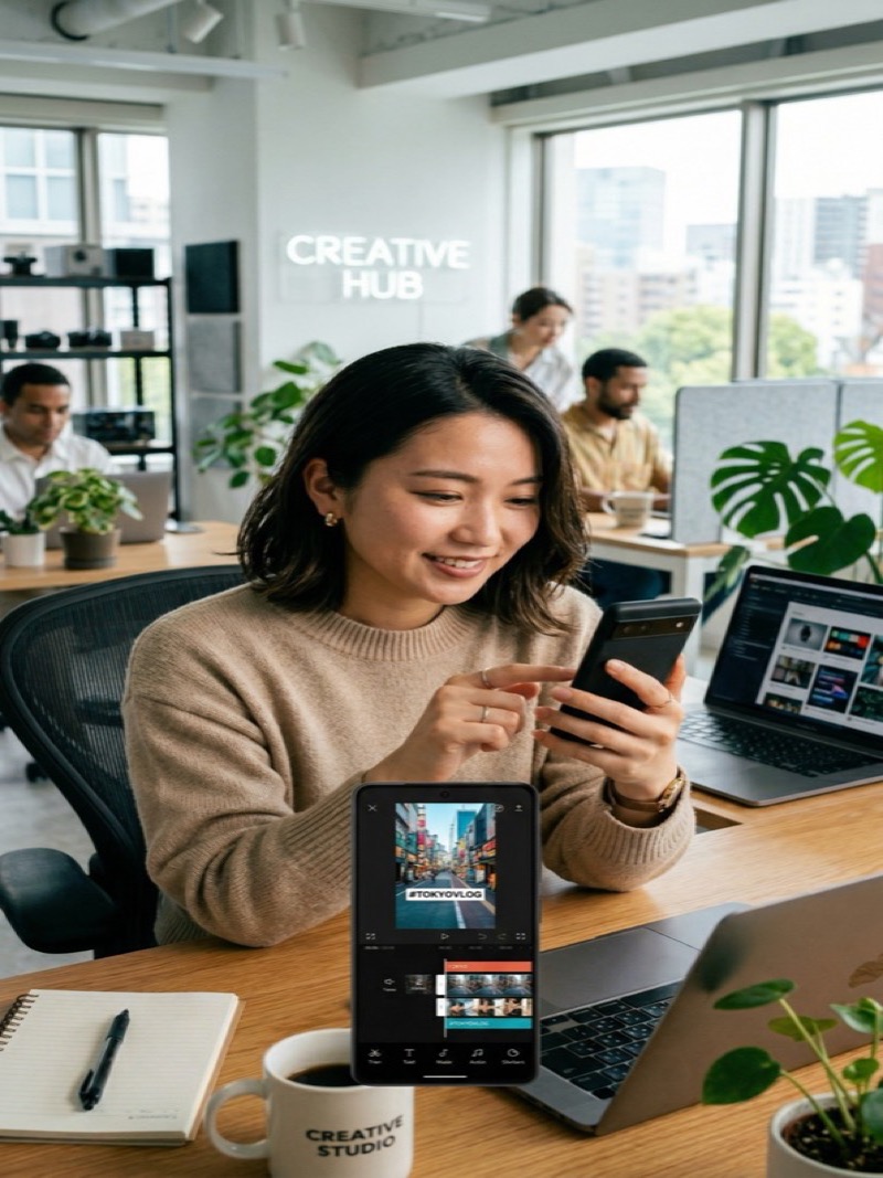 スマホで動画編集する様子